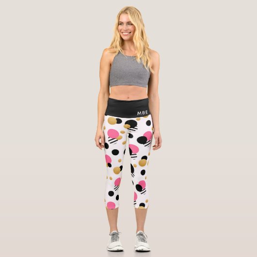 Monogram Fun Girly Polka Dot Modernes Muster Capri Leggings (Vorderseite)