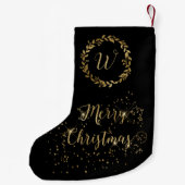 Monogram Funkelnd Black Gold Frohe Weihnachten Kleiner Weihnachtsstrumpf (Rückseite)