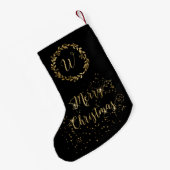 Monogram Funkelnd Black Gold Frohe Weihnachten Kleiner Weihnachtsstrumpf (Rückseite (Hängend))