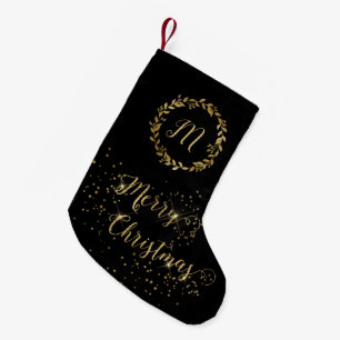Monogram Funkelnd Black Gold Frohe Weihnachten Kleiner Weihnachtsstrumpf