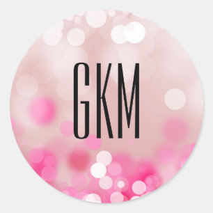 Monogram Funkelnd Pink benutzerdefinierte Aufklebe Runder Aufkleber