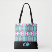 Monogram Funky Floral Boho Tote Bag Tasche (Vorderseite)