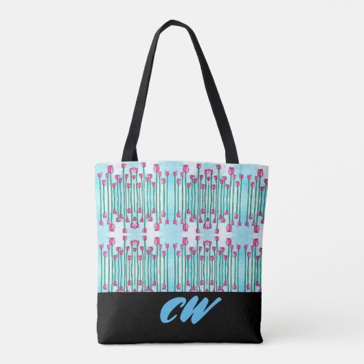 Monogram Funky Floral Boho Tote Bag Tasche (Rückseite)