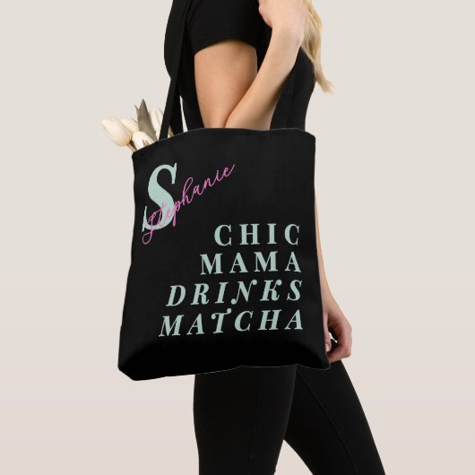 Monogram Funny Mama Matcha Green Tea Saying Black  Tasche (Von Nahem)