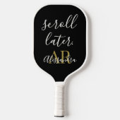 Monogram Funny  Minimalist Black White Gold Chic Pickleball Schläger (Rückseite)