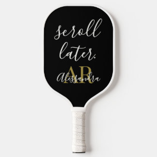 Monogram Funny  Minimalist Black White Gold Chic Pickleball Schläger