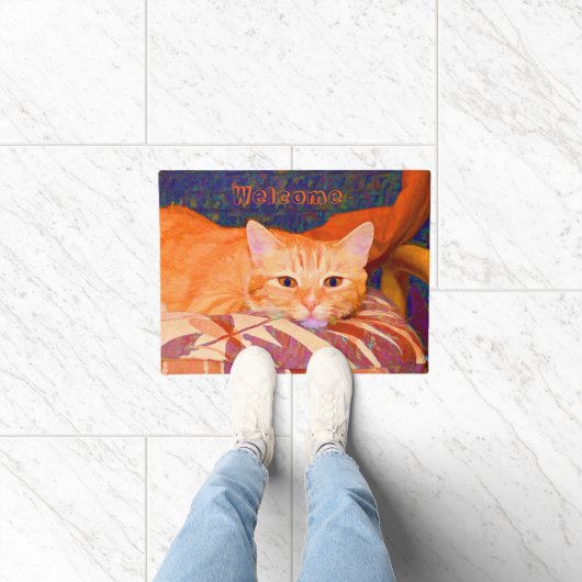 Monogram Funny Niedlich Bright Orange Tabby Cat Fußmatte (Indoor)