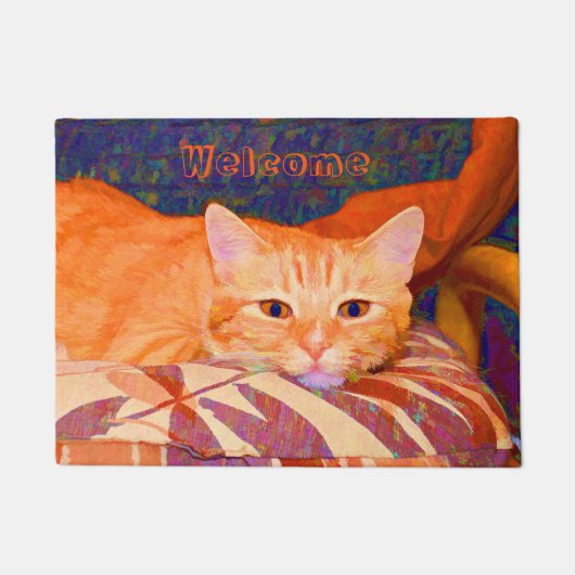 Monogram Funny Niedlich Bright Orange Tabby Cat Fußmatte (Vorderseite)