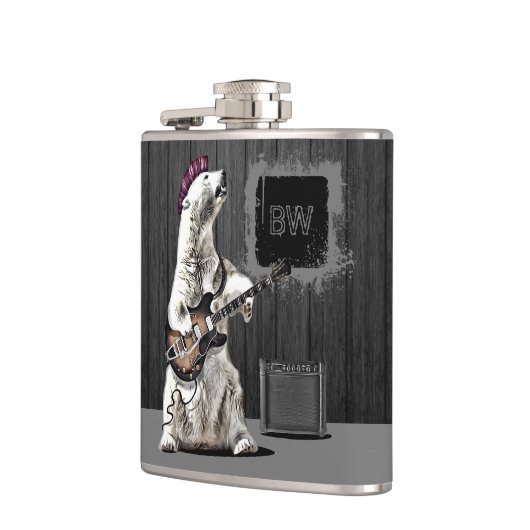 Monogram Funny Punk Rock Gitarre Bär Musiker Anges Flachmann (Links)