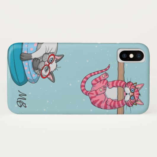 Monogram Funny Whimsisical Cats Trendy Modern Case-Mate iPhone Hülle (Rückseite (Horizontal))