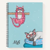 Monogram Funny Whimsisical Cats Trendy Modern Notizblock (Vorderseite)