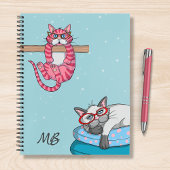 Monogram Funny Whimsisical Cats Trendy Modern Notizblock
