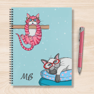 Monogram Funny Whimsisical Cats Trendy Modern Notizblock