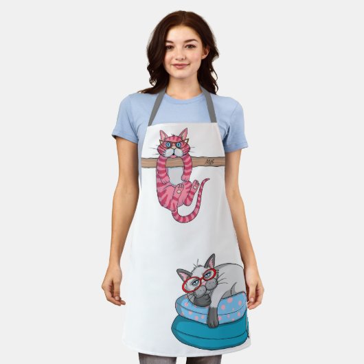 Monogram Funny Whimsisical Cats Trendy Modern Schürze (Getragen)