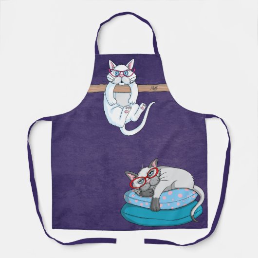 Monogram Funny Whimsisical Cats Trendy Modern Schürze (Vorderseite)