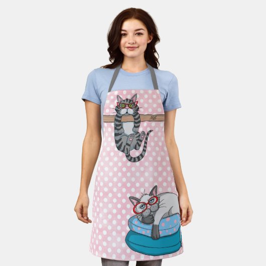 Monogram Funny Whimsisical Cats Trendy Modern Schürze (Getragen)
