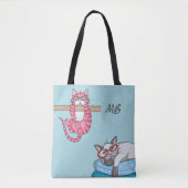 Monogram Funny Whimsisical Cats Trendy Modern Tasche (Vorderseite)
