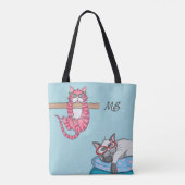 Monogram Funny Whimsisical Cats Trendy Modern Tasche (Rückseite)