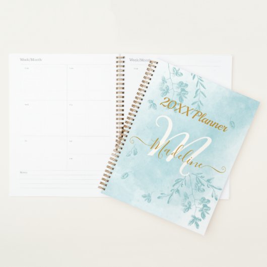 Monogram für Aquarellblaue Blätter Planer (Anzeige)