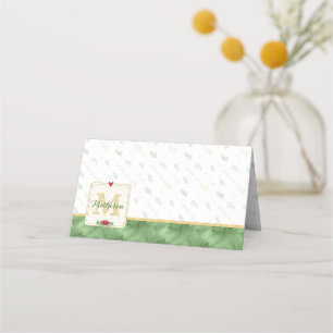 Monogram für Aquarellfarben grün und Gold   Weltfr Platzkarte