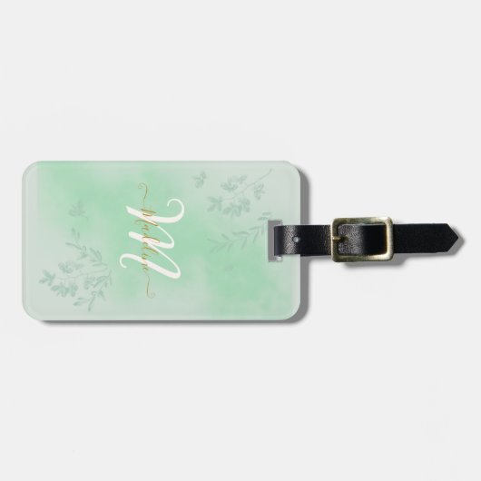 Monogram für Aquarellgrün-Blätter Gepäckanhänger (Vorderseite horizontal)