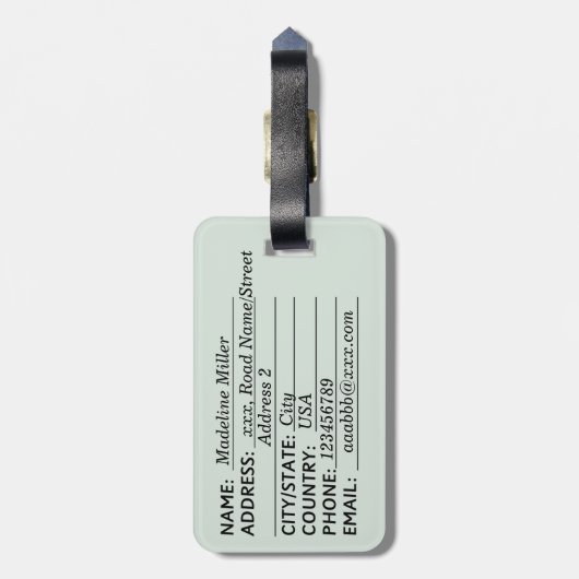 Monogram für Aquarellgrün-Blätter Gepäckanhänger (Rückseite vertikal)