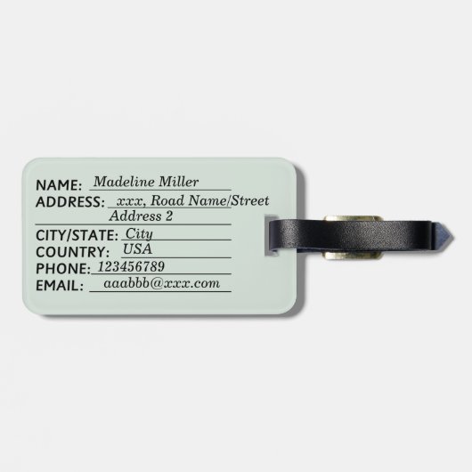 Monogram für Aquarellgrün-Blätter Gepäckanhänger (Rückseite horizontal)