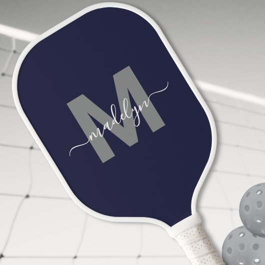 Monogram für benutzerdefinierte Navy Blue Script-N Pickleball Schläger