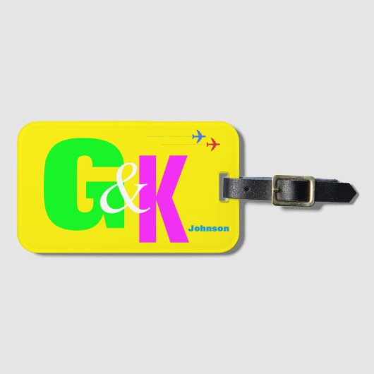 Monogram für benutzerdefinierte Neon-Initials Gepäckanhänger (Vorderseite (Horizontal))