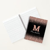 Monogram für benutzerdefinierte Schwarze Rose Gold Notizblock (Innenseite)