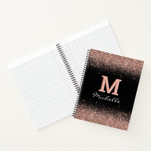 Monogram für benutzerdefinierte Schwarze Rose Gold Notizblock (Innenseite)