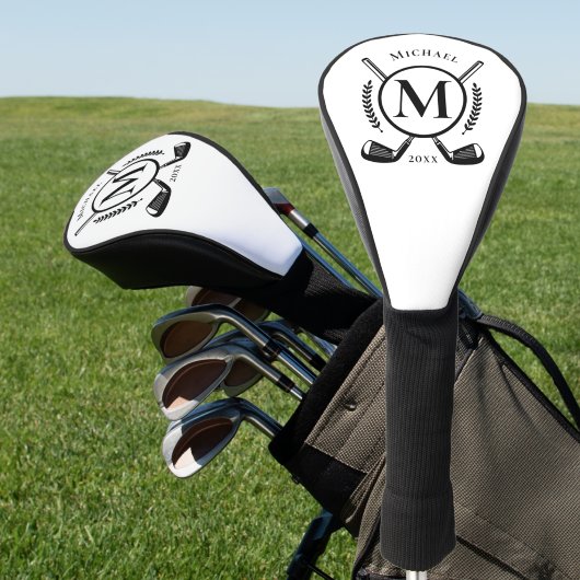 Monogram für Black Name auf White Golf Club Head C Headcover