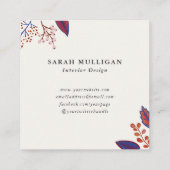 Monogram für Blue & Burgundy-Blätter Quadratische Visitenkarte (Rückseite)