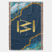 Monogram für Blue & Gold Agate Geode Glitzer Decke (Vorderseite Vertikal)