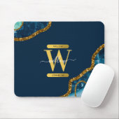 Monogram für Blue & Gold Agate Geode Glitzer Mousepad (Mit Mouse)