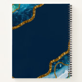 Monogram für Blue & Gold Agate Geode Glitzer Notizblock (Rückseite)