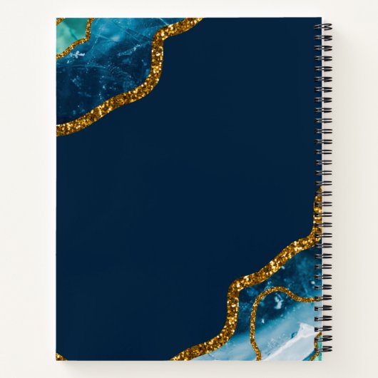 Monogram für Blue & Gold Agate Geode Glitzer Notizblock (Rückseite)