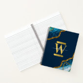 Monogram für Blue & Gold Agate Geode Glitzer Notizblock (Innenseite)