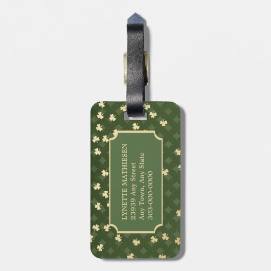 Monogram für das Gold Irish Kleeblatt Gepäckanhänger (Rückseite vertikal)