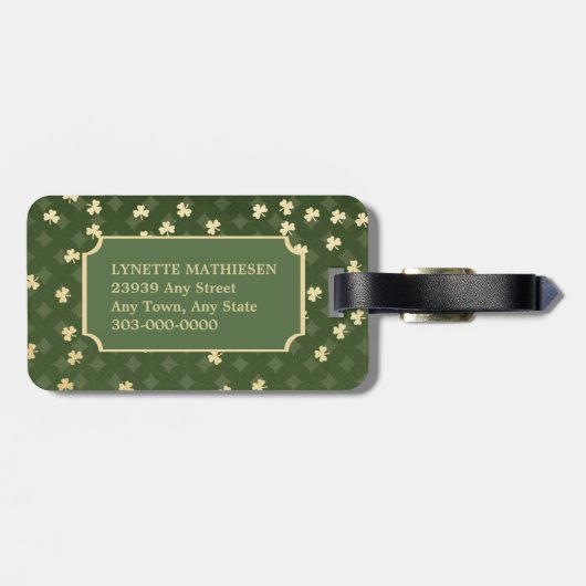 Monogram für das Gold Irish Kleeblatt Gepäckanhänger (Rückseite horizontal)