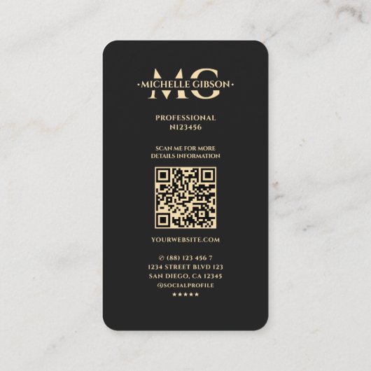 Monogram für das moderne EHO-Logo für Realtor Blac Visitenkarte (Rückseite)