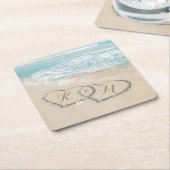 Monogram für das tropische Strandherz Rechteckiger Pappuntersetzer (angewinkelt)