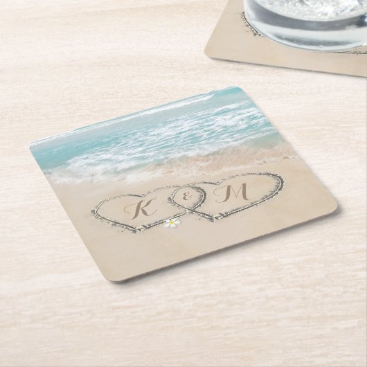 Monogram für das tropische Strandherz Rechteckiger Pappuntersetzer (angewinkelt)