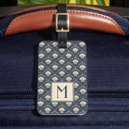 Monogram für Deep Blue und Cream Seashell Muster Gepäckanhänger