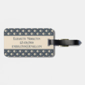 Monogram für Deep Blue und Cream Seashell Muster Gepäckanhänger (Rückseite horizontal)