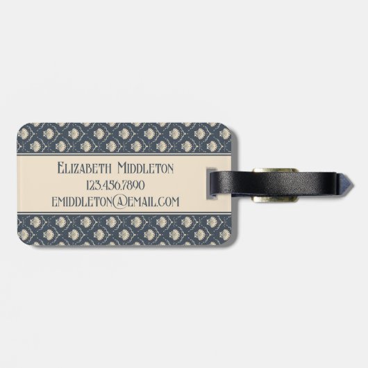 Monogram für Deep Blue und Cream Seashell Muster Gepäckanhänger (Rückseite horizontal)