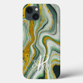 Monogram für den Abstrakten Namen von Green & Gold Case-Mate iPhone Hülle