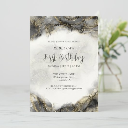 Monogram für den benutzerdefinierten Schwarz-Weiß- Einladung (Stehend Vorderseite)