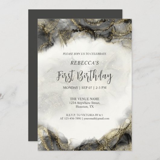 Monogram für den benutzerdefinierten Schwarz-Weiß- Einladung (Vorne/Hinten)