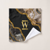 Monogram für den Black & Gold Agate Geode Glitzer Badhandtuch Set (Waschlappen)